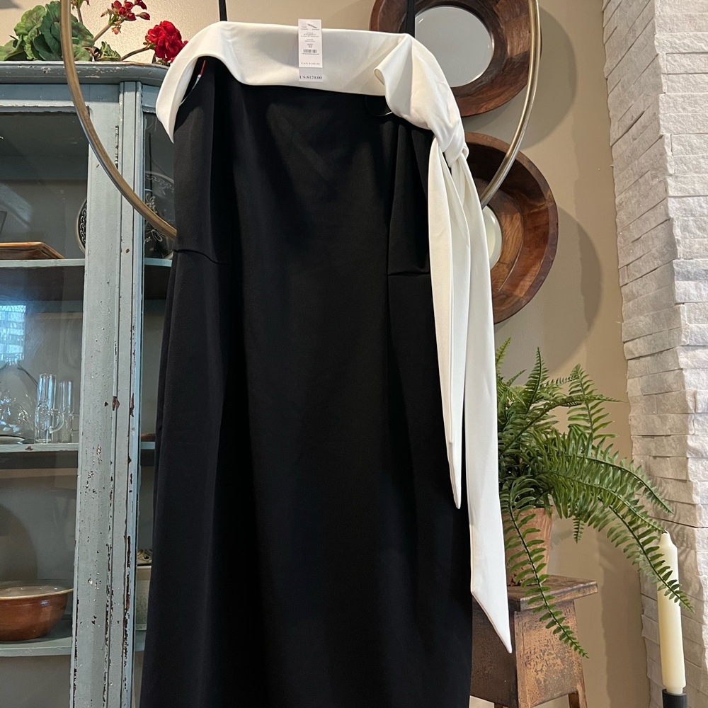 NWT WHBM Black Asymmetric Neck Sheath  Dress